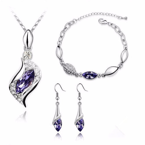 Elegant luxury new fashion Silver plated colorful Austrian crystal Necklace Earrings Bracelet jewelry set - Jewels of Artemis