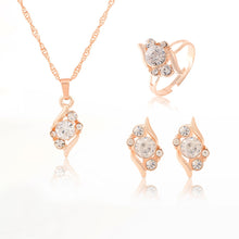 Load image into Gallery viewer, Gold Color Chain Crystal Necklace Ring Earring 3 pcs/set - Jewels of Artemis
