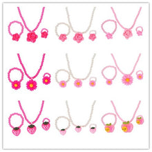 Load image into Gallery viewer, Simulated-Pearl Beads Kid Jewelry Sets Resin Flower Strawberry Apple Pendant Necklace Bracelet Ring - Jewels of Artemis