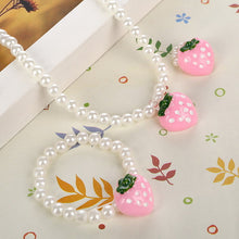 Load image into Gallery viewer, Simulated-Pearl Beads Kid Jewelry Sets Resin Flower Strawberry Apple Pendant Necklace Bracelet Ring - Jewels of Artemis