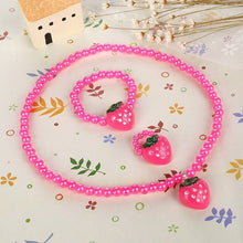 Load image into Gallery viewer, Simulated-Pearl Beads Kid Jewelry Sets Resin Flower Strawberry Apple Pendant Necklace Bracelet Ring - Jewels of Artemis
