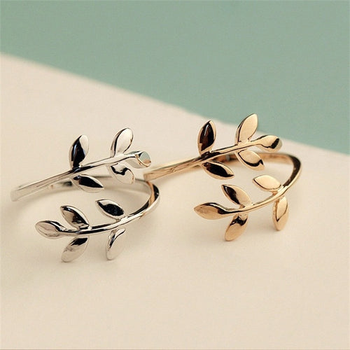 Charms Two colors Olive Tree Branch Leaves Open Ring - Jewels of Artemis