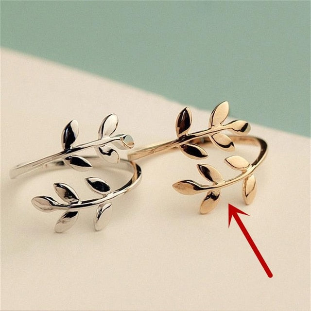 Charms Two colors Olive Tree Branch Leaves Open Ring - Jewels of Artemis