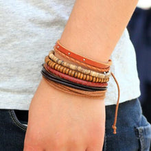 Load image into Gallery viewer, Vintage Tribal Bohemian Wood Beads Bracelet Boho Bracelet Cuff Leather Braclet - Jewels of Artemis