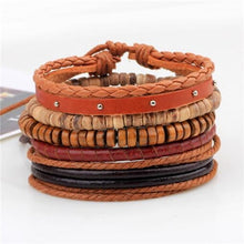 Load image into Gallery viewer, Vintage Tribal Bohemian Wood Beads Bracelet Boho Bracelet Cuff Leather Braclet - Jewels of Artemis