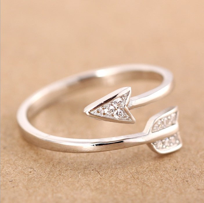 Silver Plated Arrow crystal ring Adjustable - Jewels of Artemis