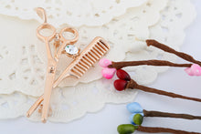 Load image into Gallery viewer, Gold Silver Comb Scissors Corsage Brooch Pins - Jewels of Artemis
