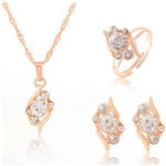 Load image into Gallery viewer, Gold Color Chain Crystal Necklace Ring Earring 3 pcs/set - Jewels of Artemis