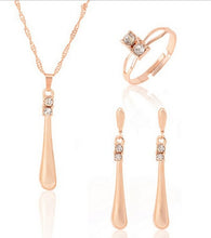 Load image into Gallery viewer, Gold Color Chain Crystal Necklace Ring Earring 3 pcs/set - Jewels of Artemis