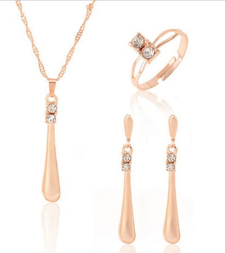 Gold Color Chain Crystal Necklace Ring Earring 3 pcs/set - Jewels of Artemis