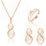 Gold Color Chain Crystal Necklace Ring Earring 3 pcs/set - Jewels of Artemis