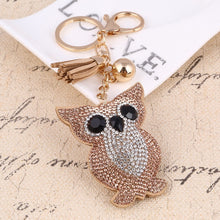 Load image into Gallery viewer, Cute Owl Pendant Leather Tassel Gold Key Chain - Jewels of Artemis