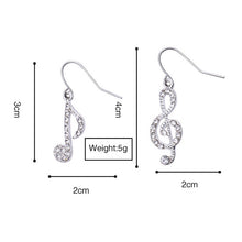 Load image into Gallery viewer, Music Notes Ear Hook Crystal Silver Color - Jewels of Artemis