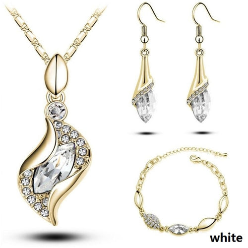 Gold Color Water Drop Shape Crystal Earrings Necklace Adjustable Bracelets Set - Jewels of Artemis