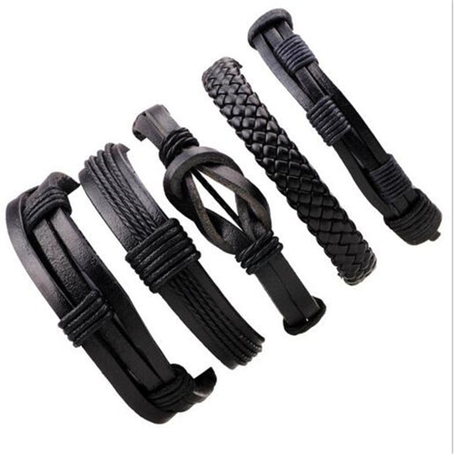 Wholesale 3-6pcs/lot Handmade ethnic tribal genuine wrap charming male pulsera black braided leather bracelets bangles - Jewels of Artemis