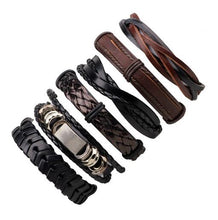 Load image into Gallery viewer, Wholesale 3-6pcs/lot Handmade ethnic tribal genuine wrap charming male pulsera black braided leather bracelets bangles - Jewels of Artemis