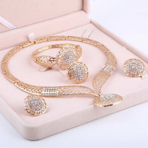 Dubai Gold Jewelry Sets African Beads Crystal Bridal Jewellery Set - Jewels of Artemis