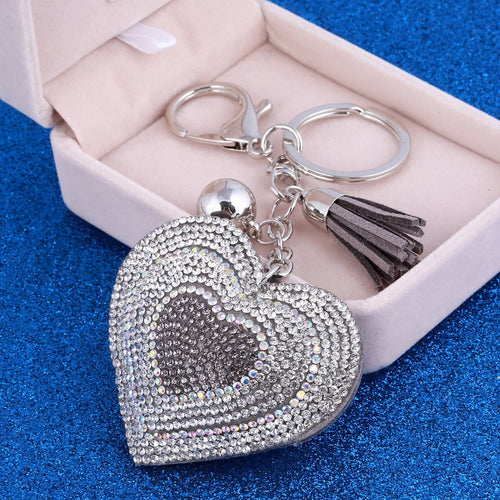 Cute Heart Pendant Key Chain Gold/Silver Rhinestone Tassel Accessories - Jewels of Artemis