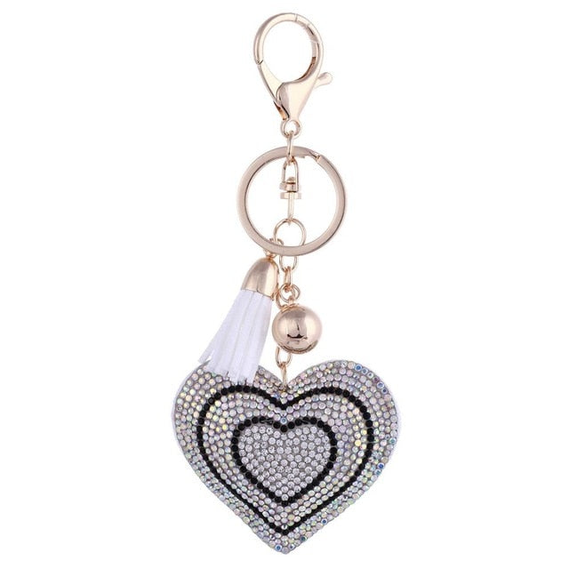 Cute Heart Pendant Key Chain Gold/Silver Rhinestone Tassel Accessories - Jewels of Artemis