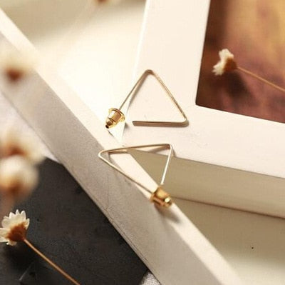 Simple Design Gold Silver & Black Color Alloy Open Triangle Stud Earrings Geometric Earring - Jewels of Artemis