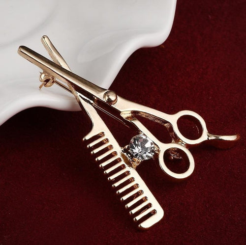 Gold Silver Comb Scissors Corsage Brooch Pins - Jewels of Artemis