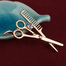 Load image into Gallery viewer, Gold Silver Comb Scissors Corsage Brooch Pins - Jewels of Artemis