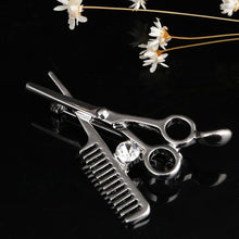 Load image into Gallery viewer, Gold Silver Comb Scissors Corsage Brooch Pins - Jewels of Artemis