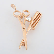 Load image into Gallery viewer, Gold Silver Comb Scissors Corsage Brooch Pins - Jewels of Artemis