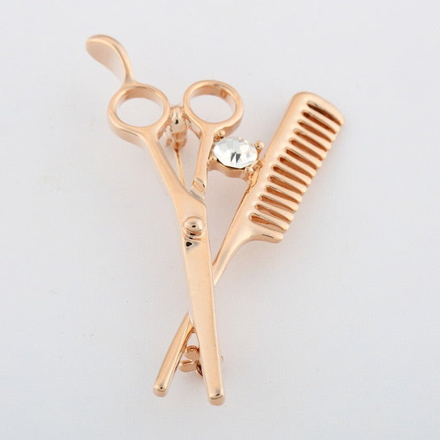 Gold Silver Comb Scissors Corsage Brooch Pins - Jewels of Artemis