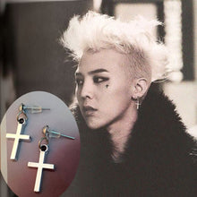 Load image into Gallery viewer, Bigbang G-Dragon nique Metal Silver Hoop Cross Earrings - Jewels of Artemis