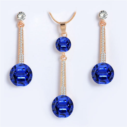 Royal Blue Austria Crystals Drop Earrings and Pendant Necklace Jewelry Sets - Jewels of Artemis
