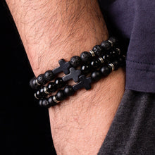 Load image into Gallery viewer, Black Nature Stone Lava Stone Bead Cross Charm Bracelets - Jewels of Artemis