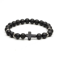 Load image into Gallery viewer, Black Nature Stone Lava Stone Bead Cross Charm Bracelets - Jewels of Artemis