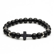 Load image into Gallery viewer, Black Nature Stone Lava Stone Bead Cross Charm Bracelets - Jewels of Artemis