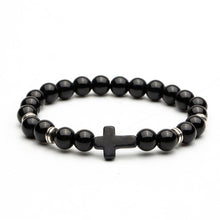 Load image into Gallery viewer, Black Nature Stone Lava Stone Bead Cross Charm Bracelets - Jewels of Artemis