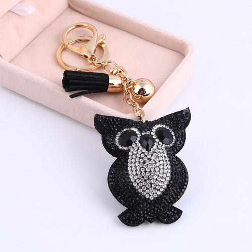 Cute Owl Pendant Leather Tassel Gold Key Chain - Jewels of Artemis