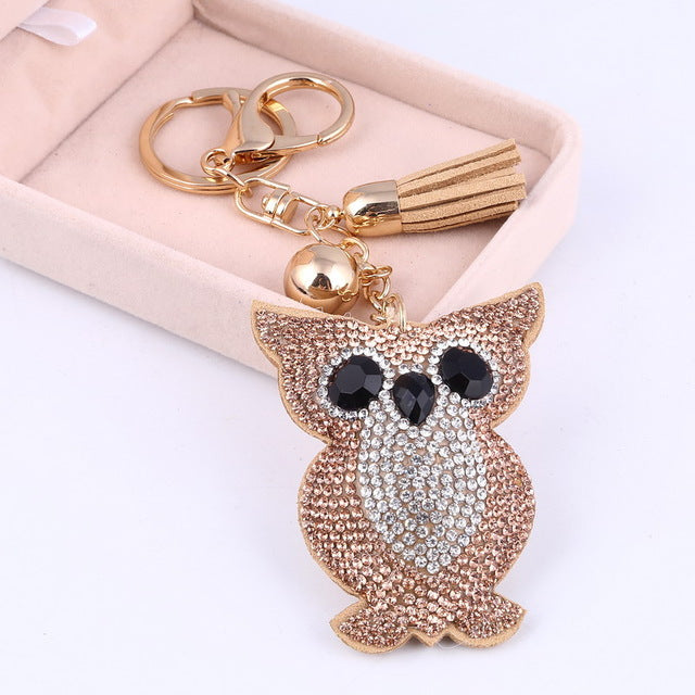 Cute Owl Pendant Leather Tassel Gold Key Chain - Jewels of Artemis