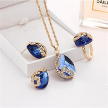 Load image into Gallery viewer, Austrian Crystal Jewelry Set Rose Gold Color peacock Style Pendant/Earrings/Ring Sets - Jewels of Artemis