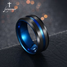 Load image into Gallery viewer, Groove Rings Black Blu Stainless Steel Midi Rings - Jewels of Artemis