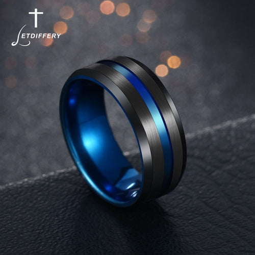 Groove Rings Black Blu Stainless Steel Midi Rings - Jewels of Artemis