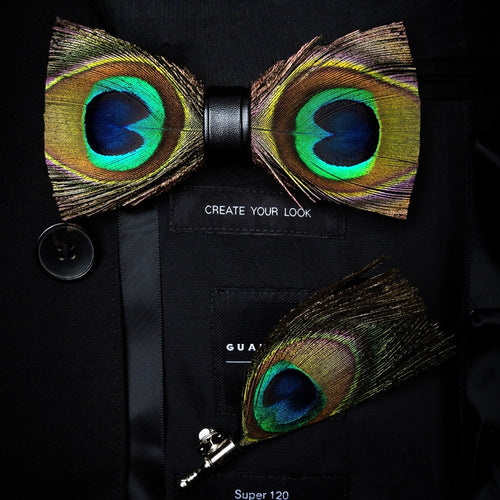 Handmade Feather Bow Tie and Brooch Set - Jewels of Artemis