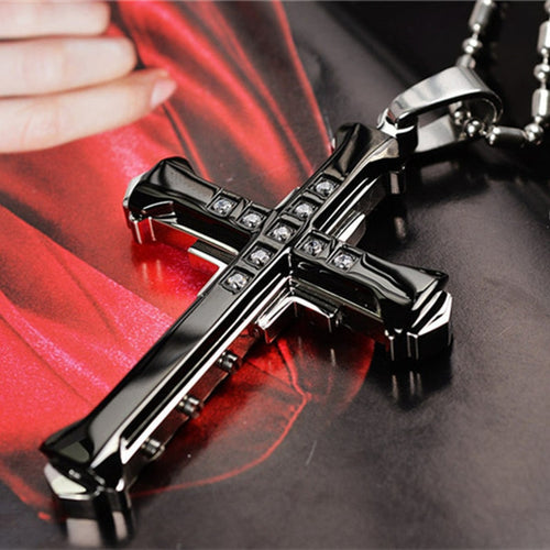 Crystal Cross Jesus Pendant Silver Gold Black - Jewels of Artemis
