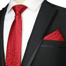Load image into Gallery viewer, Luxury Floral Red Tie Set Neck Tie &amp; Handkerchief Set - Jewels of Artemis