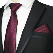 Load image into Gallery viewer, Luxury Floral Red Tie Set Neck Tie &amp; Handkerchief Set - Jewels of Artemis