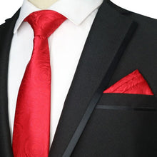 Load image into Gallery viewer, Luxury Floral Red Tie Set Neck Tie &amp; Handkerchief Set - Jewels of Artemis