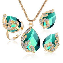 Load image into Gallery viewer, Austrian Crystal Jewelry Set Rose Gold Color peacock Style Pendant/Earrings/Ring Sets - Jewels of Artemis