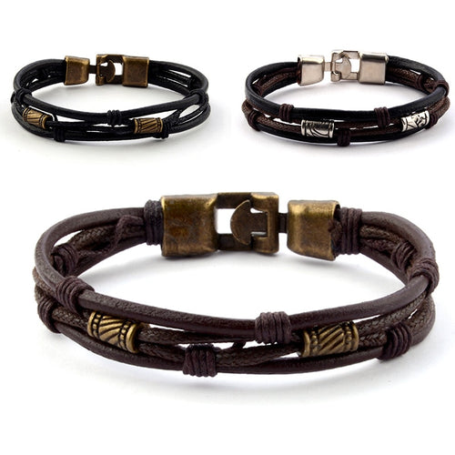 European Style Leather Layered Bracelet Mens Minimalist Jewellery - Jewels of Artemis