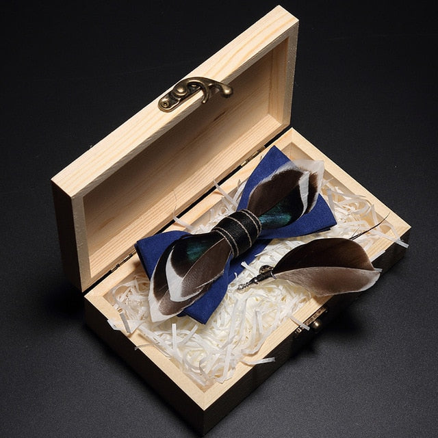 Handmade Feather Bow Tie and Brooch Set - Jewels of Artemis