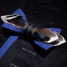 Load image into Gallery viewer, Handmade Feather Bow Tie and Brooch Set - Jewels of Artemis