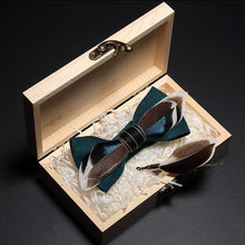 Load image into Gallery viewer, Handmade Feather Bow Tie and Brooch Set - Jewels of Artemis
